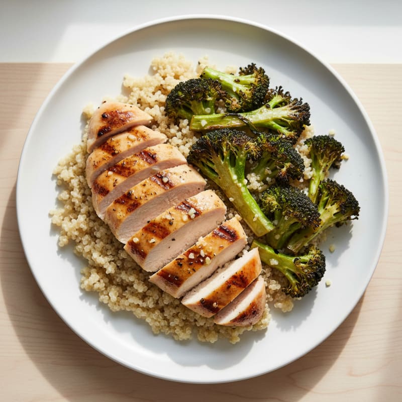 Grilled Chicken Breast with Quinoa and Roasted Broccoli