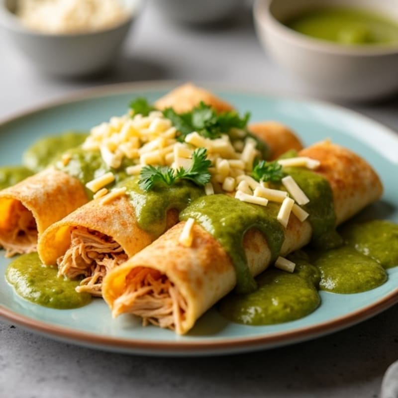 Salsa Verde Shredded Chicken Enchiladas