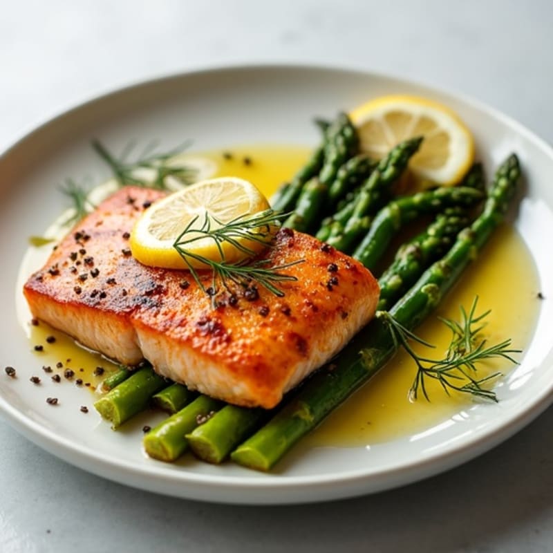 Crispy Pan-Seared Salmon with Lemon-Dill Roasted Asparagus