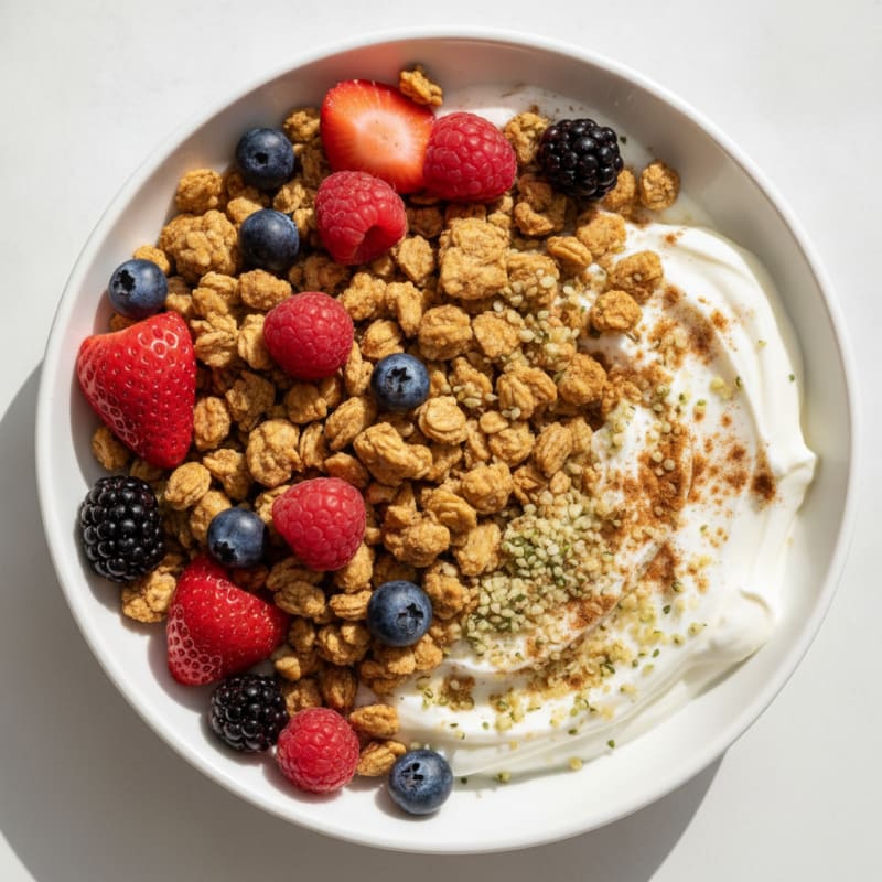 Creamy Greek Yogurt Bowl with Protein Granola and Mixed Berries