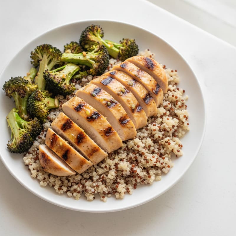Grilled Chicken Breast with Quinoa and Roasted Broccoli