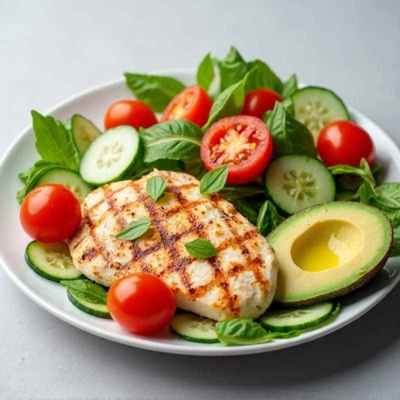 Grilled Chicken Breast with Crisp Cucumber Tomato Salad