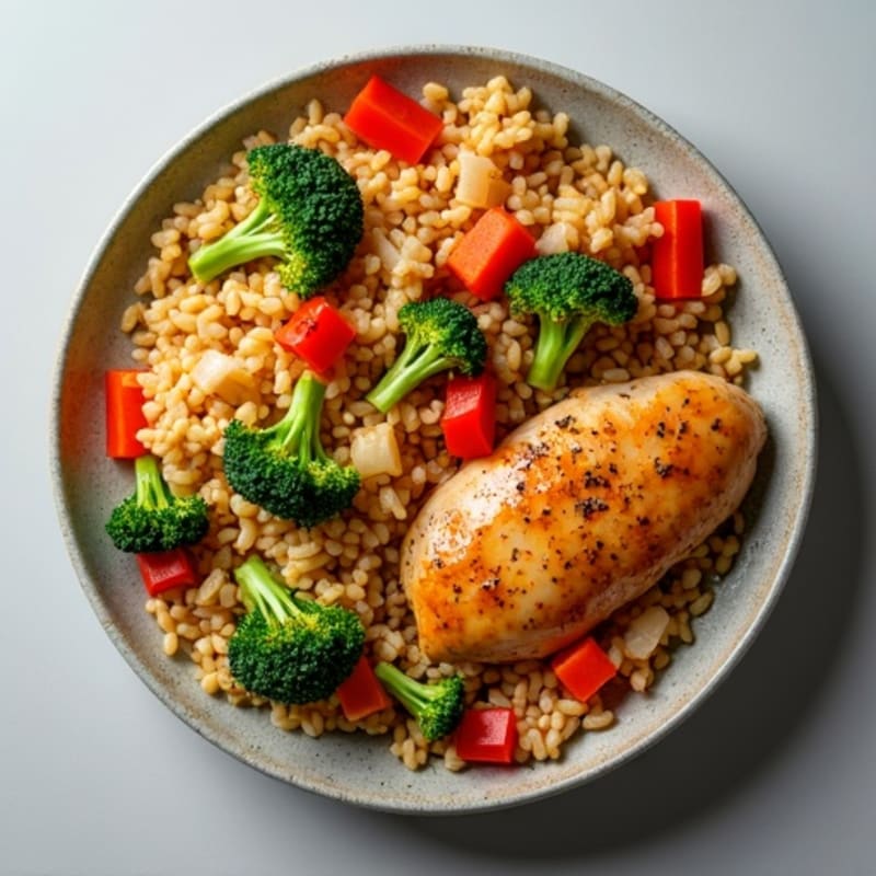 Chicken and Crispy Vegetable Brown Rice Skillet