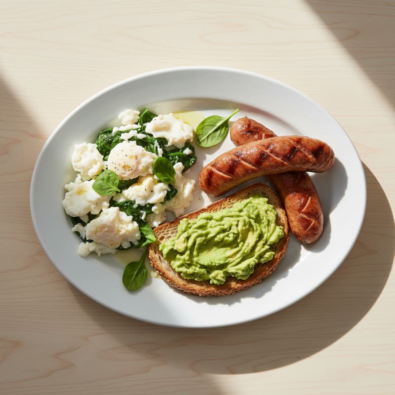Egg White Spinach Scramble with Grilled Turkey Sausage