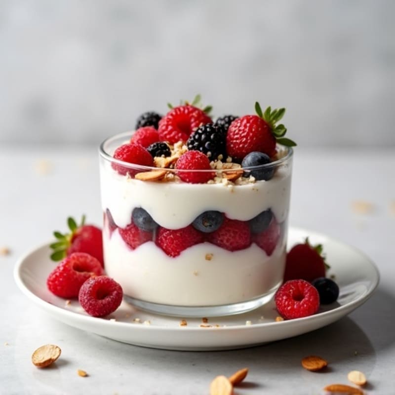 Greek Yogurt Protein Parfait with Mixed Berries and Almonds