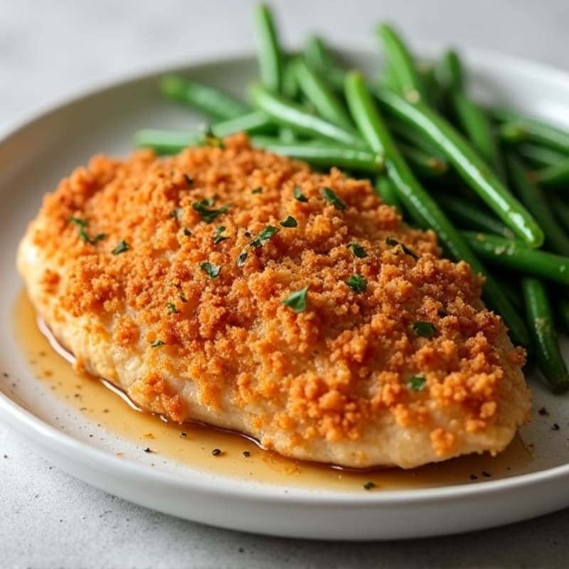 Crispy Buttermilk Baked Chicken with Roasted Green Beans