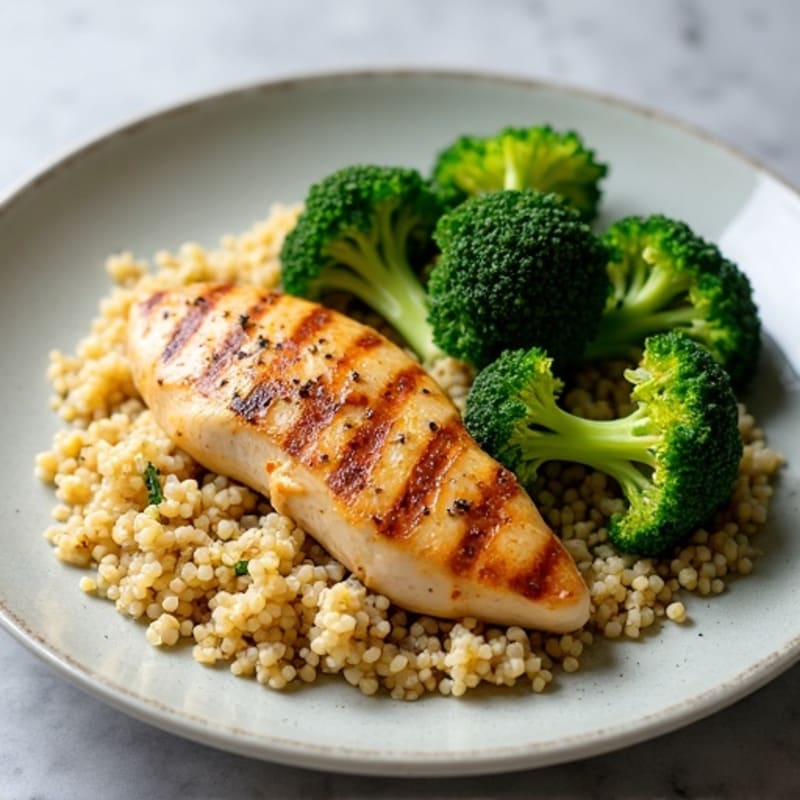 Grilled Chicken Breast with Quinoa and Roasted Broccoli