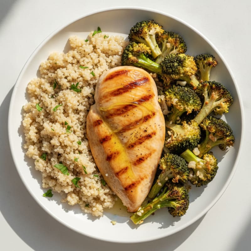 Grilled Chicken Breast with Roasted Broccoli and Quinoa