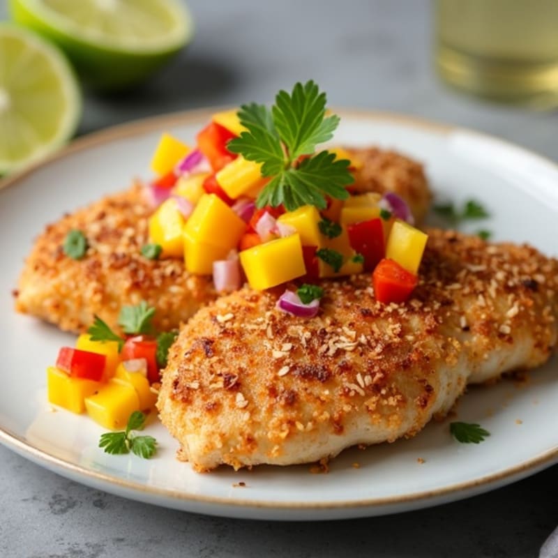 Crispy Coconut-Crusted Chicken with Fresh Mango Salsa