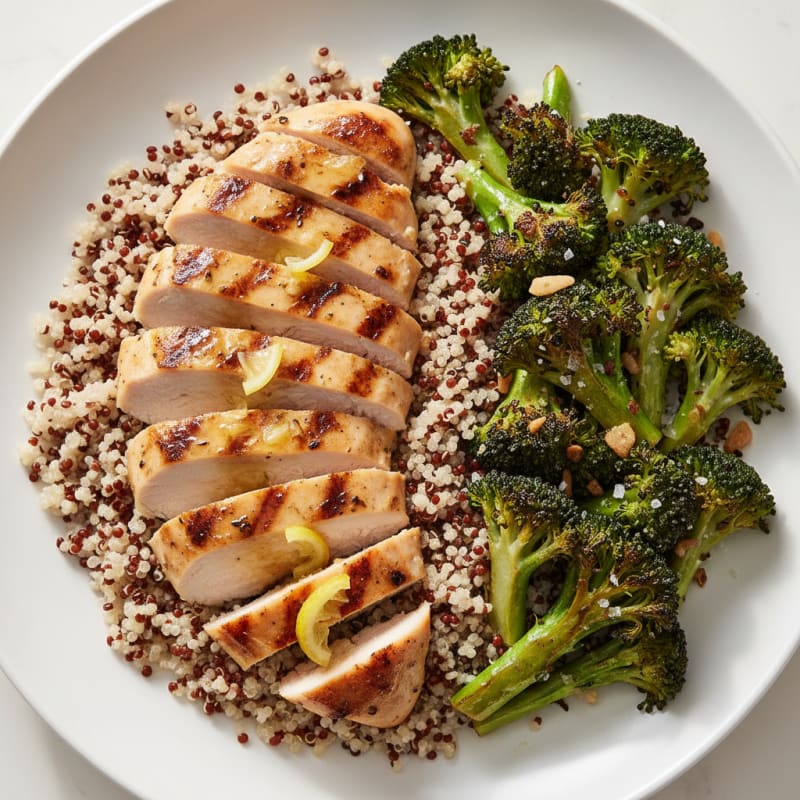 Grilled Chicken Breast with Quinoa and Roasted Broccoli