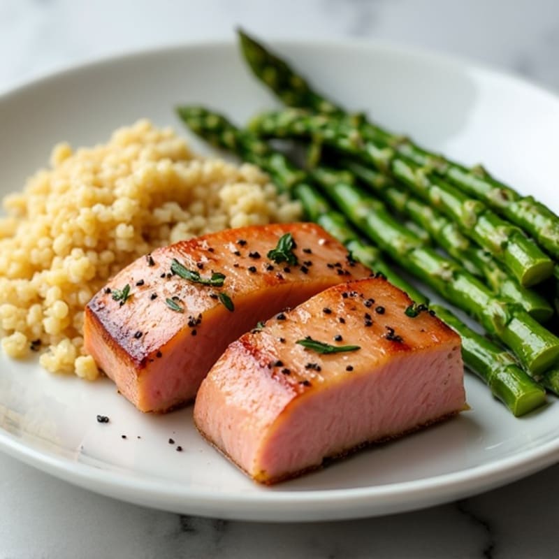 Pan-Seared Tuna with Roasted Asparagus and Quinoa