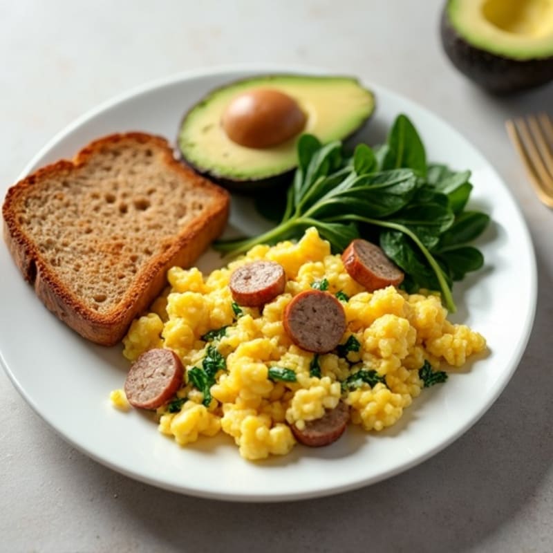 Egg White Scramble with Turkey Sausage and Spinach
