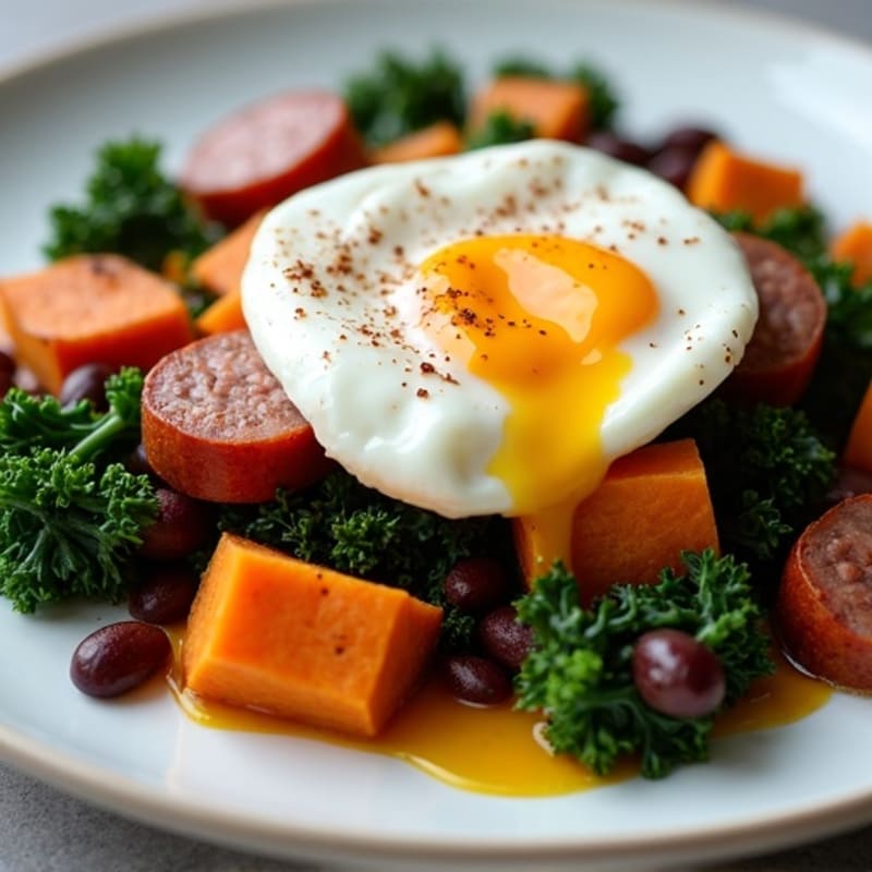 Sweet Potato and Kale Hash with Poached Eggs