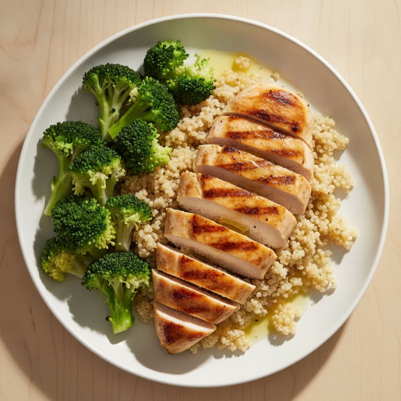 Grilled Chicken Breast with Quinoa and Steamed Broccoli