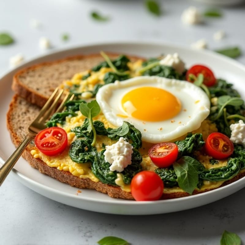 Egg White Spinach Scramble with Cottage Cheese and Cherry Tomatoes