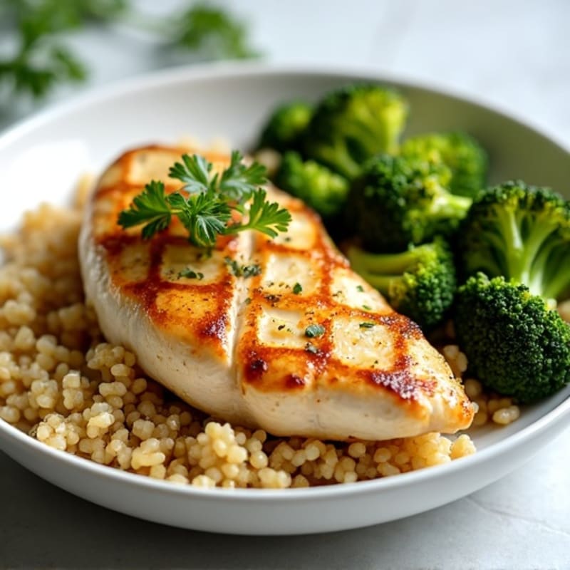 Seared Chicken Breast with Quinoa and Roasted Broccoli