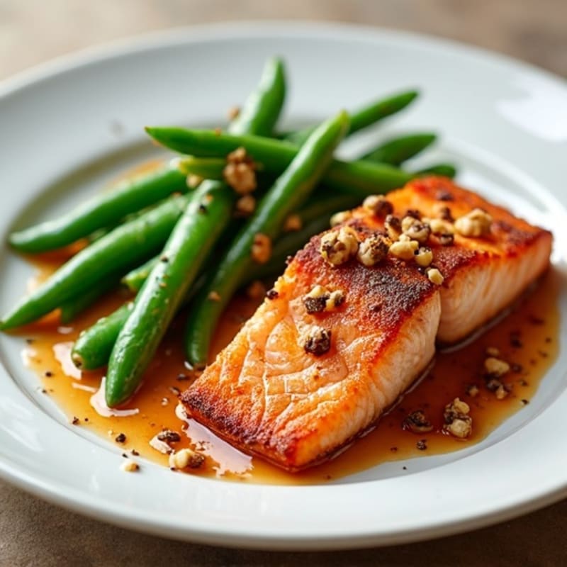 Crispy Salmon with Spicy Peanut Sauce and Fresh Green Beans
