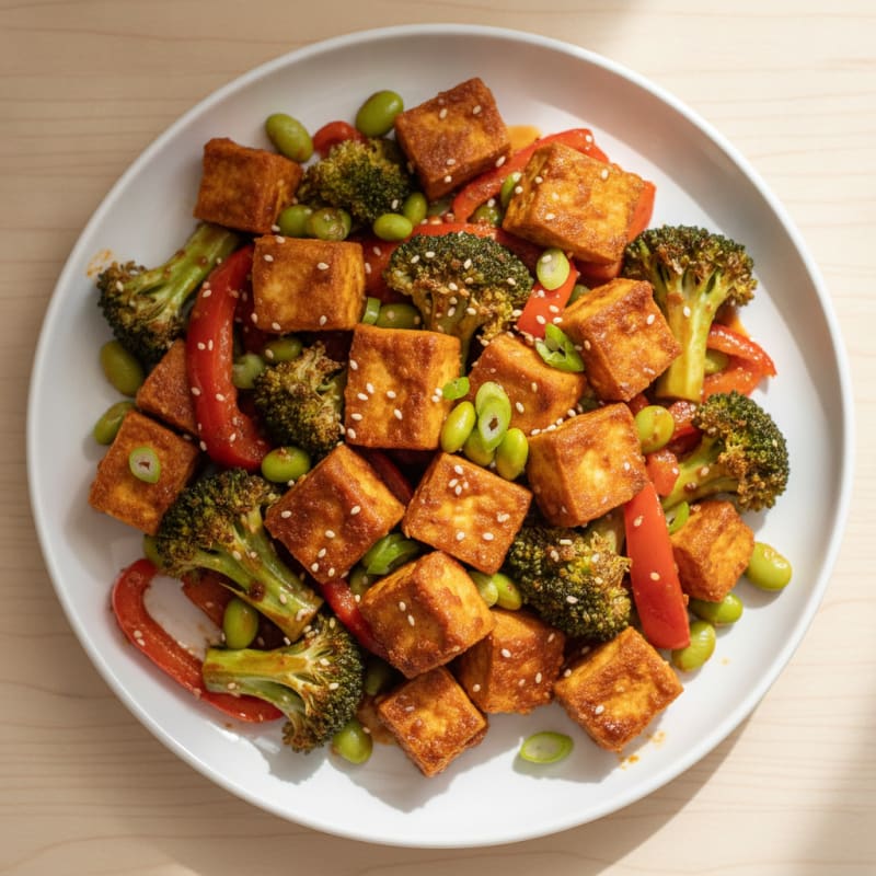 Spicy Gochujang Tofu with Roasted Vegetables