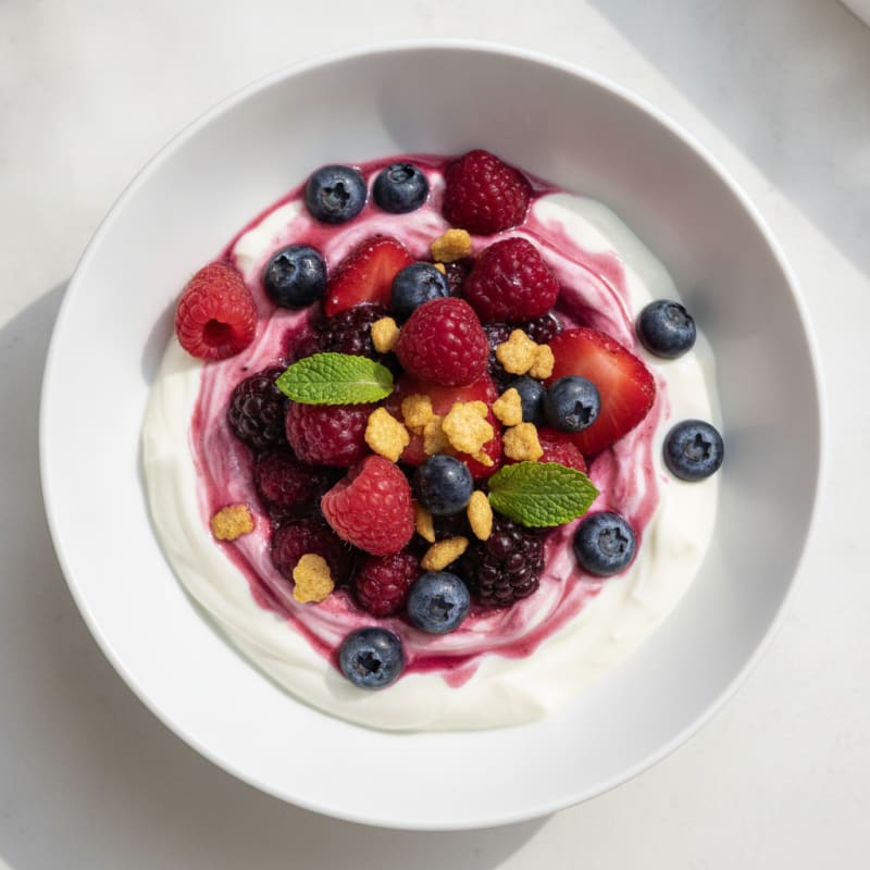 Silky Protein Yogurt Parfait with Mixed Berries