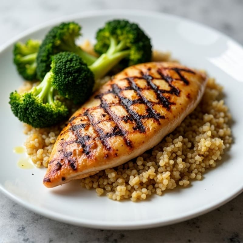Grilled Chicken Breast with Quinoa and Roasted Broccoli