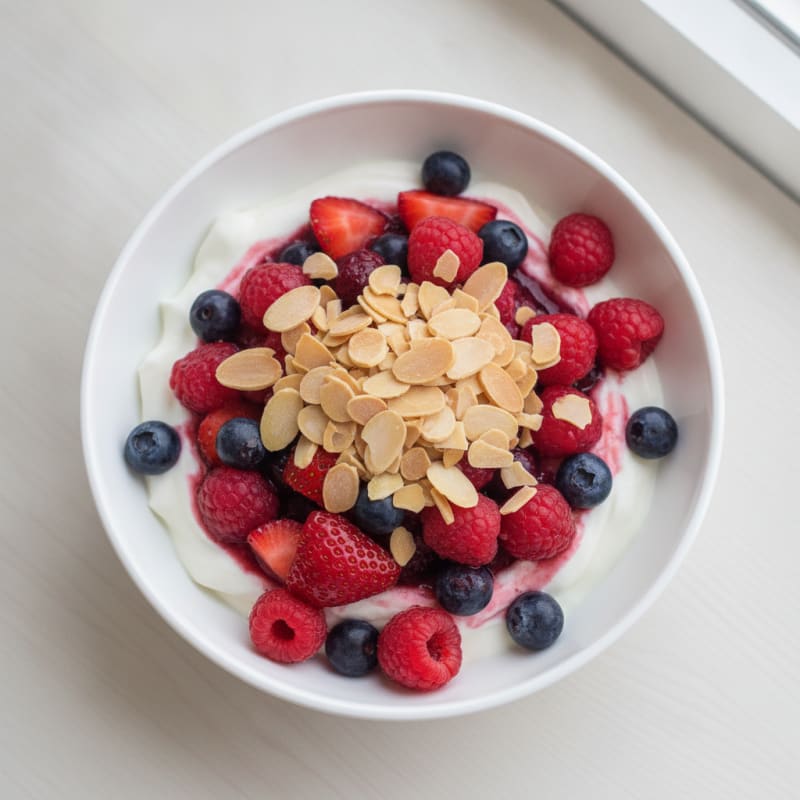 Greek Yogurt Protein Parfait with Mixed Berries and Almonds
