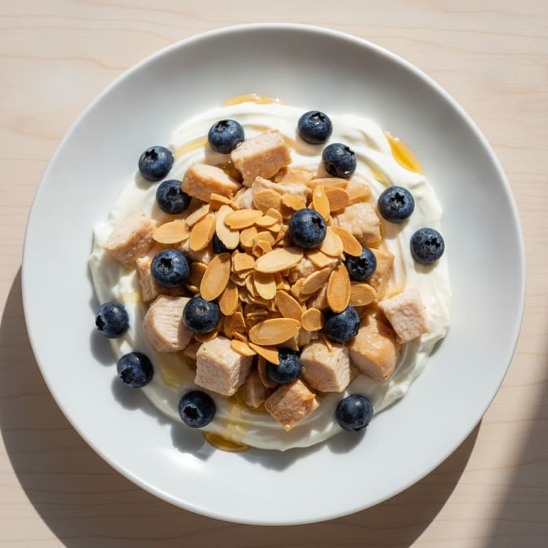 Greek Yogurt Protein Parfait with Chopped Chicken Breast and Berries