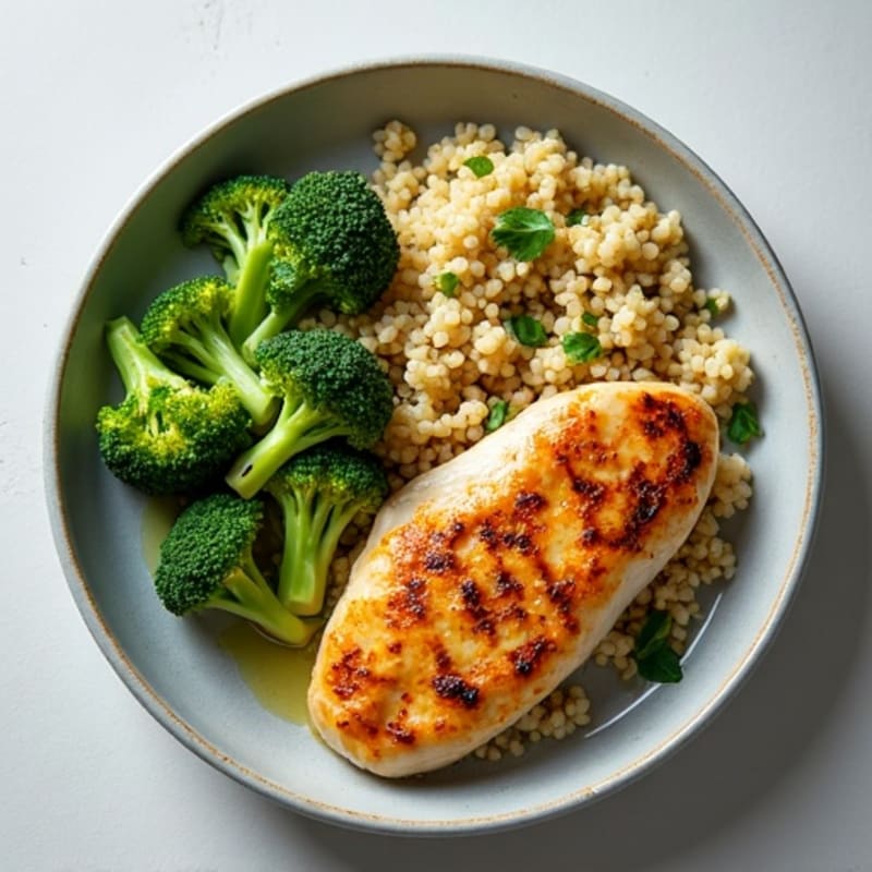 Grilled Chicken Breast with Quinoa and Steamed Broccoli