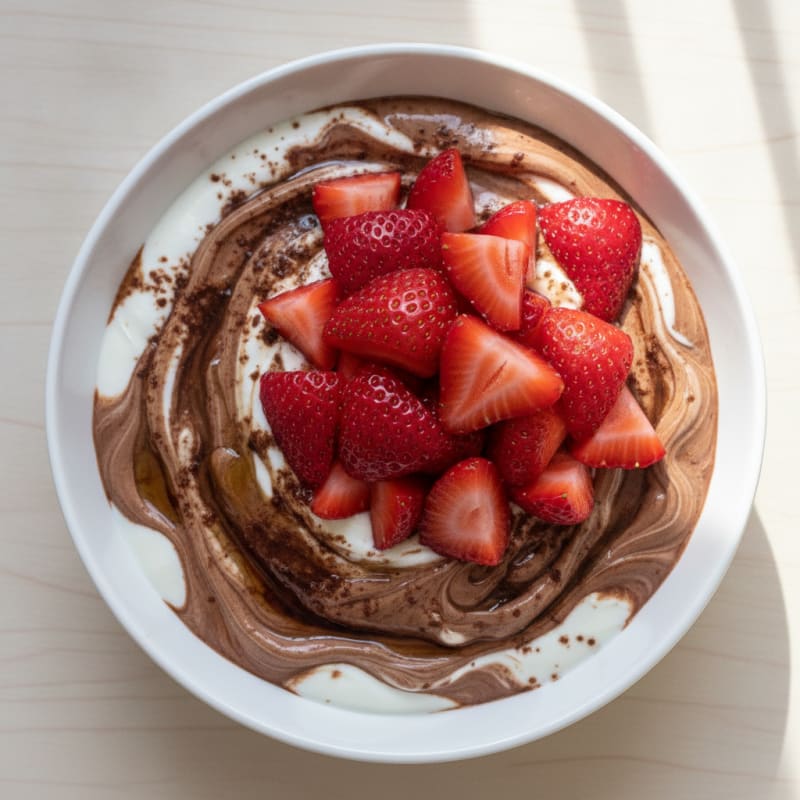 Greek Yogurt with Cocoa and Sliced Strawberries