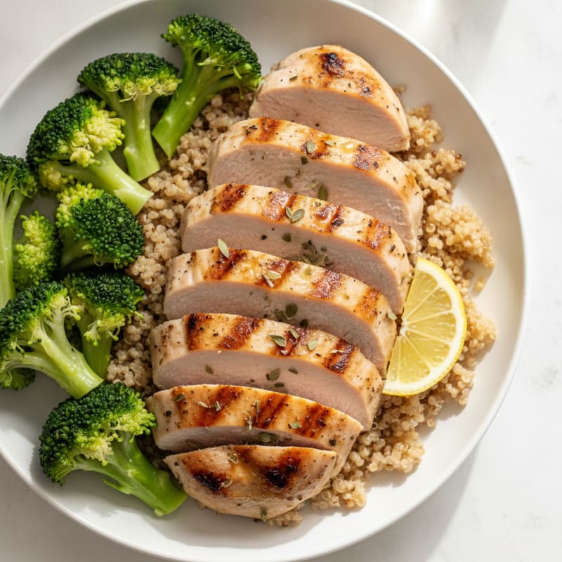 Grilled Turkey Breast with Quinoa and Steamed Broccoli