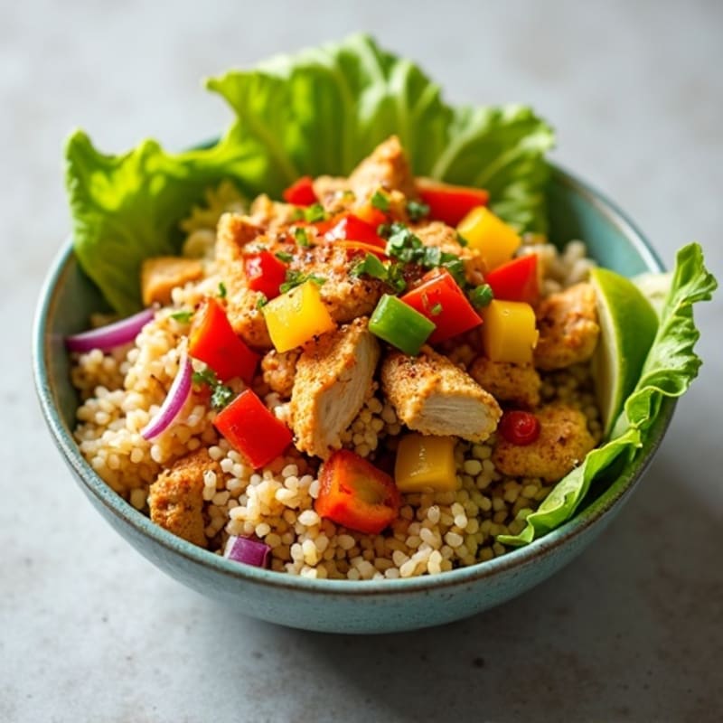 Chicken Fajita Rice Bowl with Crisp Lettuce