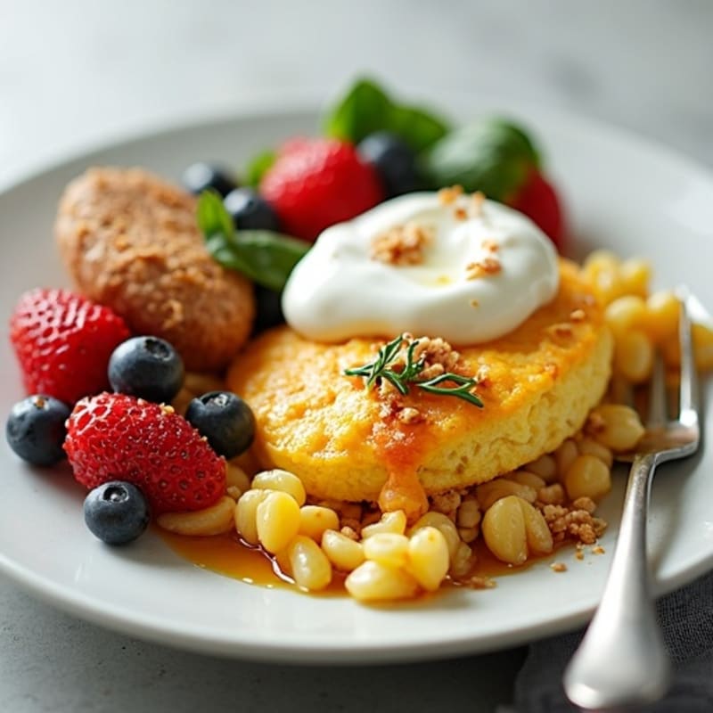 Egg White Scramble with Turkey Sausage and Greek Yogurt Parfait (with Oats Side)