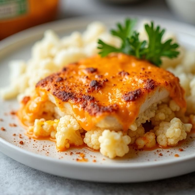 Creamy Buffalo Chicken & Roasted Cauliflower Casserole