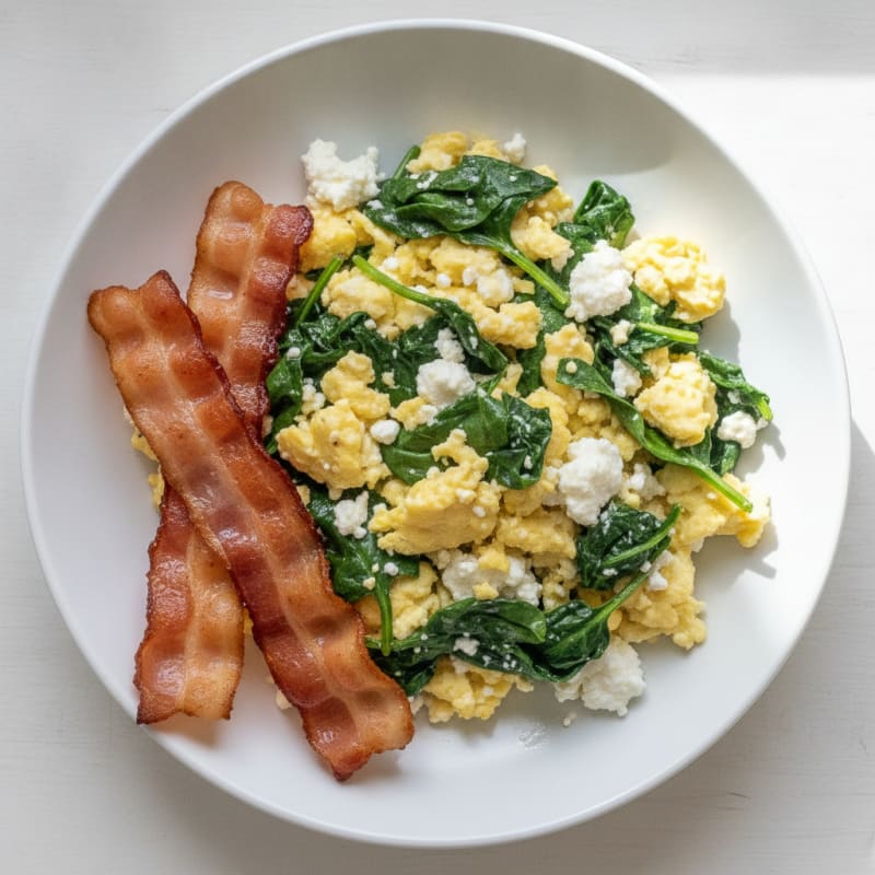 Cottage Cheese Scramble with Spinach and Turkey Bacon