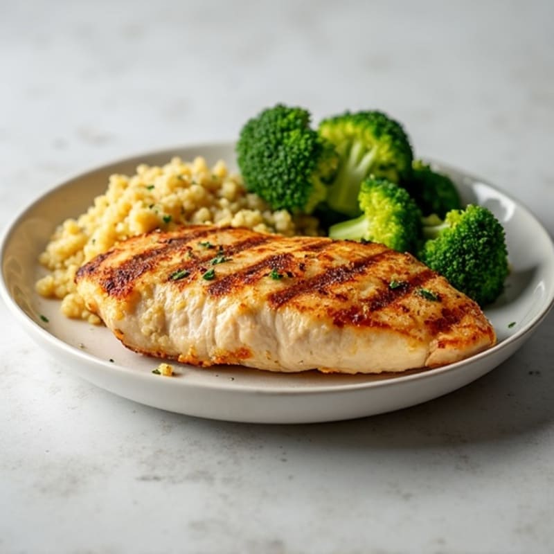 Grilled Chicken Breast with Quinoa and Steamed Broccoli