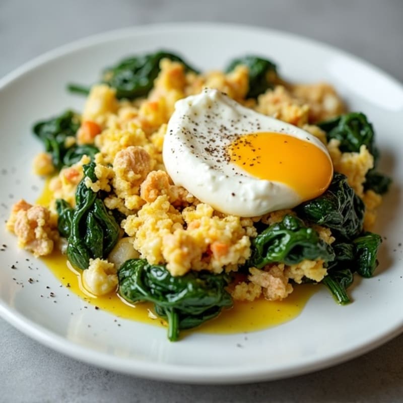 Egg White and Turkey Spinach Scramble with Cottage Cheese