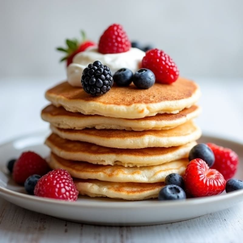 Fluffy Protein Pancake Stacks with Creamy Greek Yogurt and Fresh Berries