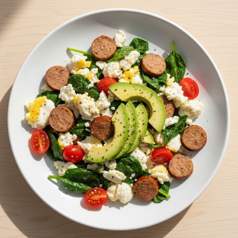 Egg White Scramble with Turkey Sausage and Spinach