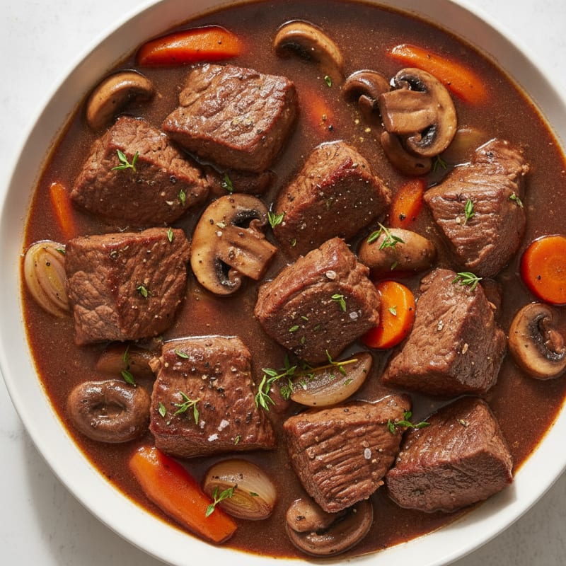 Braised Beef with Red Wine and Mushrooms