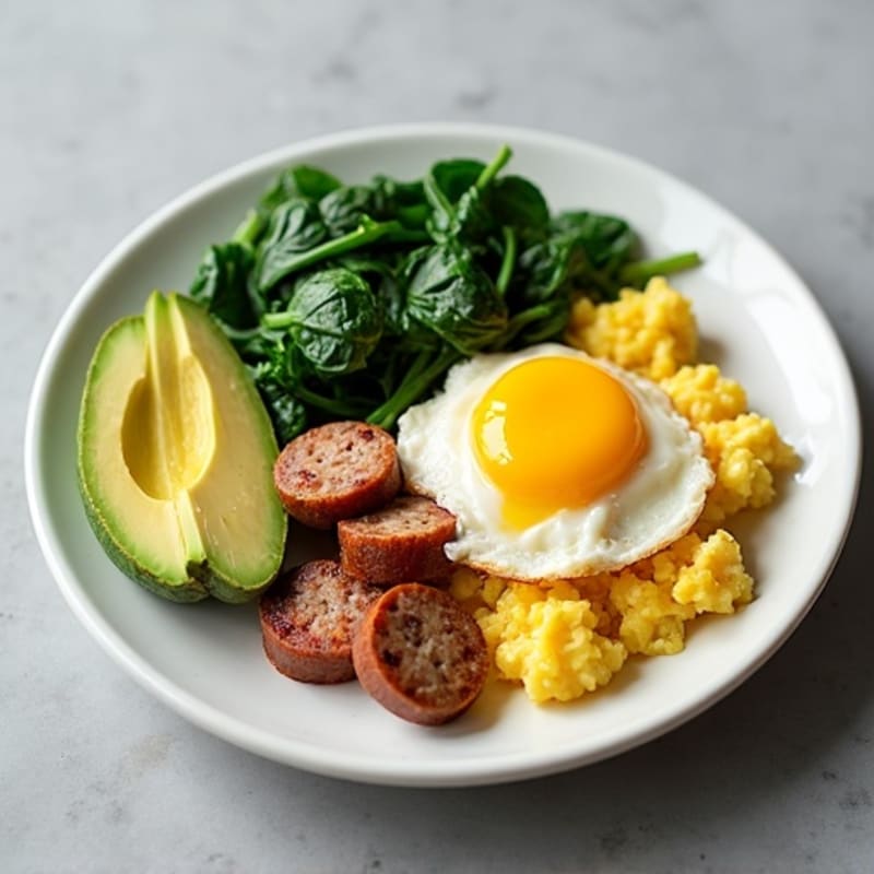 Egg White Scramble with Turkey Sausage and Sautéed Spinach
