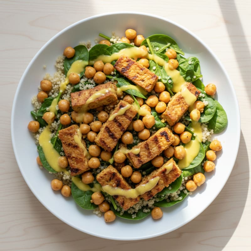 Grilled Tempeh and Chickpea Power Bowl with Quinoa