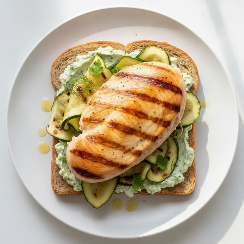Grilled Chicken Breast Sandwich on Whole Wheat with Zucchini and Olive Oil