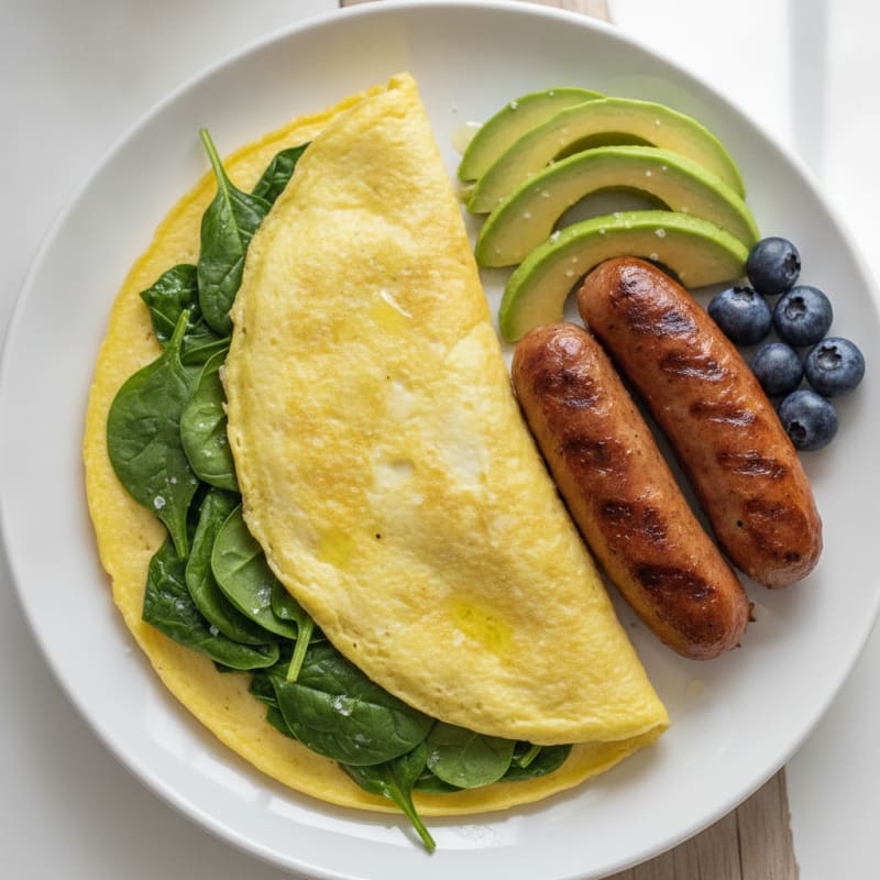 Egg White Spinach Omelet with Grilled Turkey Sausage