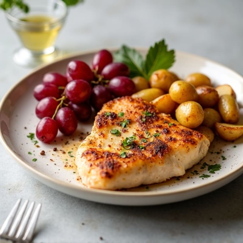 Roasted Chicken and Crispy Fingerling Potatoes with Fresh Fruit