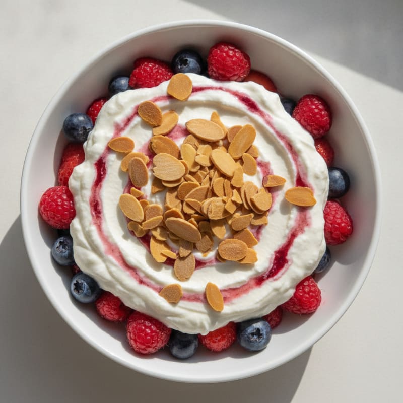 Greek Yogurt Protein Parfait with Mixed Berries and Almonds