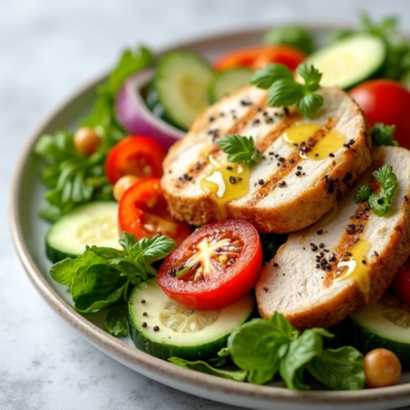 Grilled Chicken Salad with Crunchy Vegetables and Lemon Vinaigrette