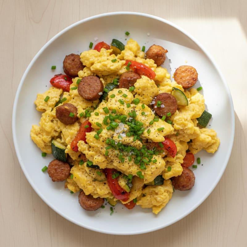 Hearty Scrambled Eggs with Roasted Vegetables
