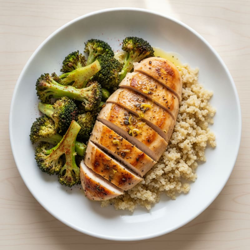Grilled Chicken Breast with Quinoa and Roasted Broccoli
