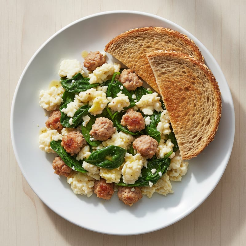 Egg White and Turkey Sausage Scramble with Spinach