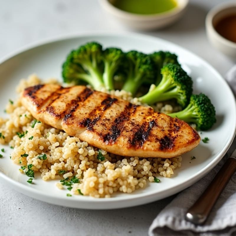 Grilled Chicken Breast with Quinoa and Roasted Broccoli