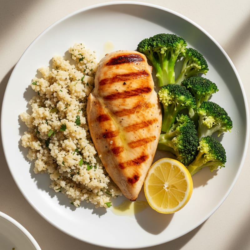 Grilled Chicken Breast with Quinoa and Steamed Broccoli